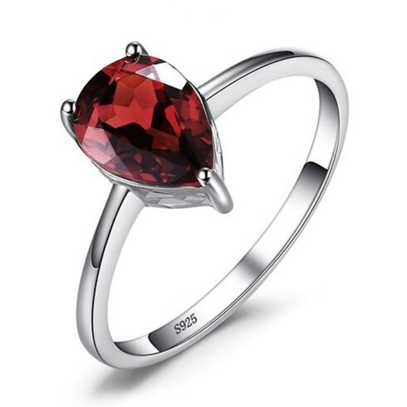 Amore Jewelry - 1.25 CT Natural GARNET Pear Silver sz Ring 6.5